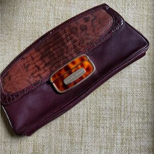 Y2K Antonio Melani Brown Leather Clutch With Tortoise Clasp